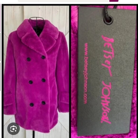 Betsey Johnson Fuchsia Women's Faux Fur Jacket 🆕SHIPS FAST⌚📦🏃💨🚚 - Picture 5 of 16